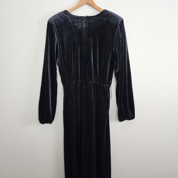 Eloquii Velvet Wide Leg Jumpsuit V-Neck Puff Sleeve Black Holiday 14 - Picture 10 of 12